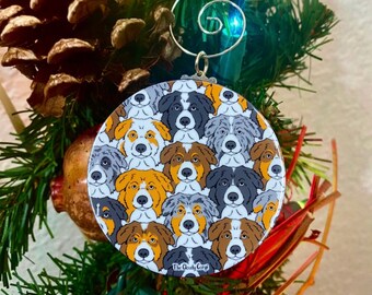 Australian Shepherd Ornament, Funny Dog Christmas Tree Decor, Holiday Dog Decoration, Handmade Mini 2.25" Pet Portrait Stocking Stuffer Gift