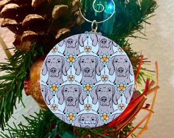Weimaraner Ornament, Retro Dog Christmas Tree Decor, MCM Dog Art, Handmade Mini 2.25" Pet Portrait Ornament, Holiday Stocking Stuffer Gift