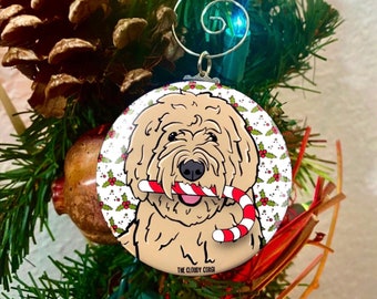 Goldendoodle Candy Cane Ornament, Dog Christmas Tree Decor, Handmade Mini 2.25" Pet Portrait Ornament, Holiday Stocking Stuffer Gift