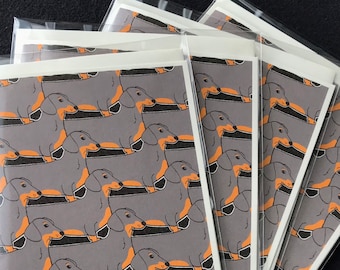 Dachshund Pattern Blank Greeting Card -  Handmade Puppy Dog Note Card for Any Occasion - Wiener Dog Stationery Set or Single Card