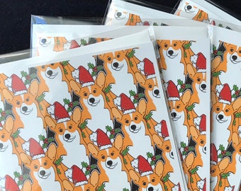 Corgi Christmas Card - Herding Dog Holiday Note Card - Handmade Festive Dog Blank Greeting Card Set or Single Card