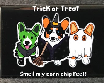 Welsh Corgi Magnet, Halloween Dog Gift, Holiday Dog Kitchen & Office Decor, Cartoon Dog Art Print, 2x3" High Quality Handmade Magnet