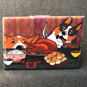 Corgi Thanksgiving Magnet - Cartoon Dog Art Gifts - Holiday Corgi Dog Locker & Kitchen Fridge Decor