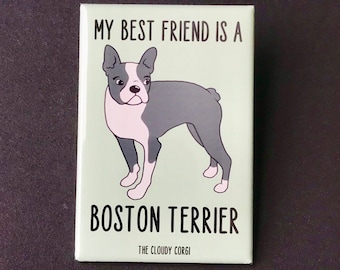 Boston Terrier Magnet, Dog Kitchen Decor, Cartoon Pet Portrait Art Gift, Boston Terrier Best Friend Gift, 2x3" High Quality Handmade Magnet