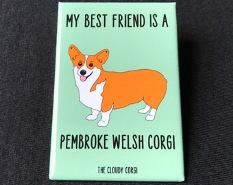 Pembroke Welsh Corgi Magnet, Retro Dog Kitchen & Office Decor, Cartoon Pet Portrait Art Gift, 2x3" High Quality Handmade Magnet