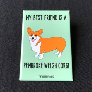 Pembroke Welsh Corgi Magnet, Retro Dog Kitchen & Office Decor, Cartoon Pet Portrait Art Gift, 2x3" High Quality Handmade Magnet