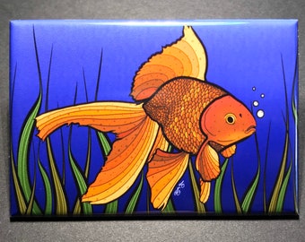 Fantail Goldfish Magnet – 2x3" Handmade Aquarium Art Magnet, Tropical Fish Artwork for Fridge, Locker, or Office – Aquatic Home Decor Gift