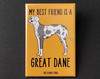 Harlequin Great Dane Magnet, Retro Dog Kitchen & Office Decor, Cartoon Pet Portrait Art Gift, 2x3" High Quality Handmade Magnet