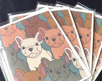 French Bulldog Card, Retro Dog Greeting Card for All Occasions, Psychedelic Dog Art Print, Set or Single Card + Envelope, 5x6.5" Handmade