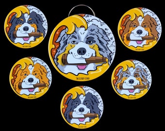 Australian Shepherd Bottle Opener Keychain, Retro Dog Accessories, Pet Portrait Art Gift, Dog Bartending Gift, 2.25" Artwork - Handmade