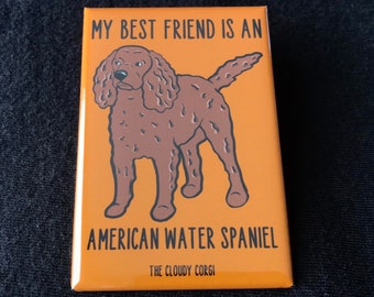 American Water Spaniel Magnet, Retro Dog Kitchen & Office Decor, Cartoon Pet Portrait Art Gift, 2x3" High Quality Handmade Magnet