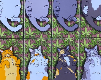 Cannabis Cat Nap Magnet, 420 Stoner Kitchen Decor, Funny Cat Lover Gifts, 1.5x4.5" High Quality Handmade Fridge Magnet