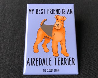 Airedale Terrier Magnet, Retro Dog Kitchen & Office Decor, Cartoon Pet Portrait Art Gift, 2x3" High Quality Handmade Magnet