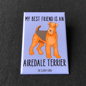 Airedale Terrier Magnet, Retro Dog Kitchen & Office Decor, Cartoon Pet Portrait Art Gift, 2x3" High Quality Handmade Magnet