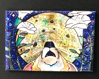 Corgi Howling at the Moon Watercolor Magnet 2x3" - Cute Handmade Dog Fridge Magnet - Puppy Gifts Accessories and Kitchen Home Decor