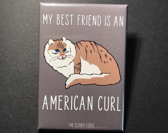 American Curl Cat Magnet – 2x3" Handmade "My Best Friend Is an American Curl" Magnet, Cat Lover Gift, Fridge Decor for Pet Parents