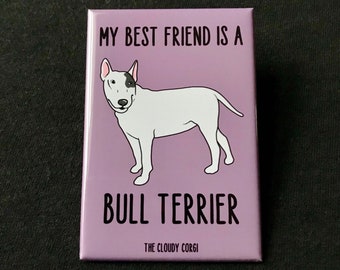 Bull Terrier Magnet, Retro Dog Kitchen & Office Decor, Cartoon Pet Portrait Art Gift, 2x3" High Quality Handmade Magnet