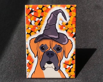 Boxer Dog Halloween Magnet, Autumn Dog Kitchen & Office Decor, Holiday Pet Portrait Gift, 2x3" High Quality Handmade Magnet