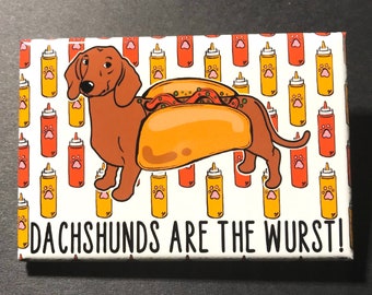 Funny Dachshund Magnet, Retro Dog Kitchen & Office Decor, Funny Wiener Dog Magnet, 2x3" High Quality Handmade Magnet