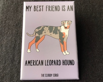 American Leopard Hound Magnet, Retro Dog Kitchen & Office Decor, Cartoon Pet Portrait Art Gift, 2x3" High Quality Handmade Magnet