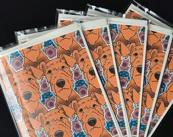 Psychedelic Airedale Terrier Blank Greeting Card - Handmade Retro Puppy Dog Notecard for Any Occasion - Airedale Terrier Gifts & Stationery