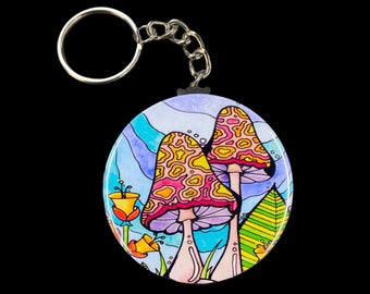 Psychedelic Mushroom Keychain - Whimsical Nature Key Ring - Psychedelic Shroom Art Gifts & Collectible Accessories