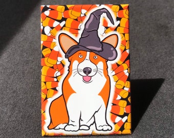 Corgi Halloween Magnet, Spooky Dog Kitchen & Office Decor, Holiday Pet Portrait Art Gift, 2x3" High Quality Handmade Magnet