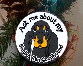 Black & Tan Coonhound Dog Mini Ornament, Retro Dog Christmas Tree Decoration, Holiday Decor Stocking Stuffer Gift, Handmade 2.25"