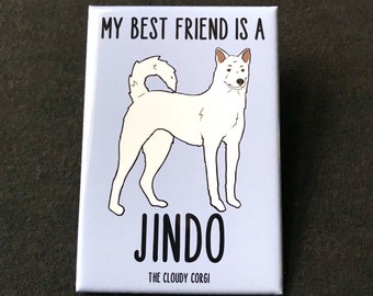 Korean Jindo Magnet, Retro Dog Kitchen & Office Decor, Cartoon Pet Portrait Art Gift, 2x3" High Quality Handmade Magnet