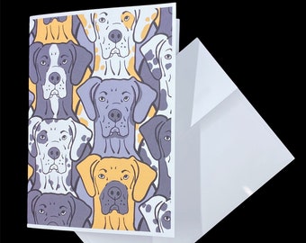 Great Dane Card, Psychedelic Dog Greeting Card, Cartoon Pet Portrait Note Card, Dog Stationery Gift, Set or Single Card 5x7" Handmade