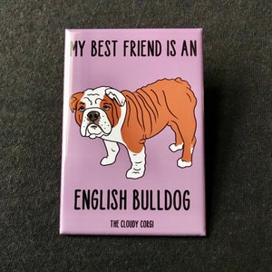 English Bulldog Magnet, Retro Dog Kitchen & Office Decor, Cartoon Pet Portrait Art Gift, 2x3" High Quality Handmade Magnet