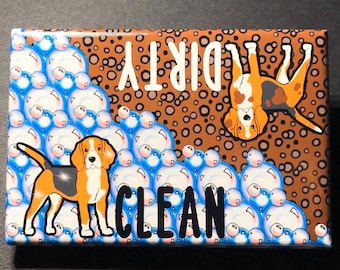 Beagle Dishwasher Magnet, Dog Clean Dirty Sign, Retro Kitchen Decor, Beagle Housewarming Gift, 2x3" High Quality Handmade Magnet