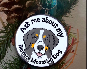 Bernese Mountain Dog Mini Ornament, Retro Dog Christmas Tree Decoration, Holiday Decor & Stocking Stuffer Gift, Handmade 2.25"