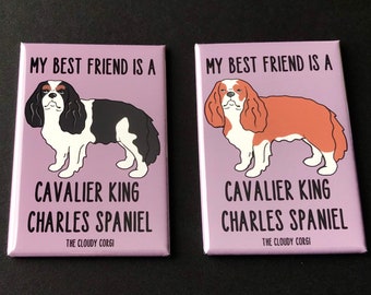 Cavalier King Charles Spaniel Magnet, Retro Dog Kitchen & Office Decor, My Best Friend Cartoon Pet Portrait Gift, 2x3" Handmade Magnet