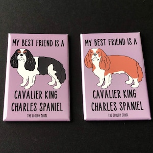 Cavalier King Charles Spaniel Magnet, Retro Dog Kitchen & Office Decor, My Best Friend Cartoon Pet Portrait Gift, 2x3" Handmade Magnet