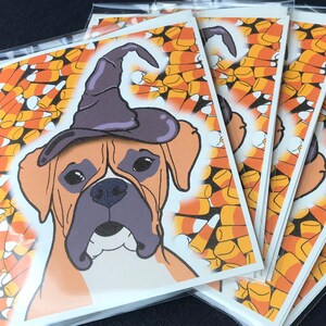 Boxer Candy Corn Halloween Card - Holiday Dog Greeting Card - Halloween Dog Art Note Card Set or Single Card Boxer Dog Stationery