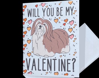 Havanese Dog Valentine's Day Card - Will You Be My Valentine? Puppy Love Note Card - Holiday Stationery Set or Single Card