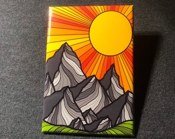 Psychedelic Mountain Magnet - Nature Themed Locker & Kitchen Fridge Decor - 2x3" High Quality Handmade Magnet - Gifts for Hikers