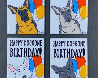 German Shepherd "Happy Doggone Birthday" Magnet, Dog Birthday Gift, Party Decoration, GSD Kitchen & Office Decor , 2x3" Handmade Magnet
