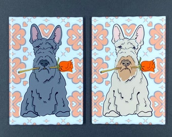 Scottish Terrier with a Rose Magnet, Dog Valentine's Day Gift, Retro Kitchen Office Decor, Holiday Pet Portrait Valentine & Anniversary Gift
