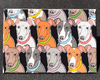 Rainbow Greyhound Pattern Magnet, Pop Art Dog Kitchen & Office Decor, Retro Cartoon Pet Portrait Gift, 2x3" High Quality Handmade Magnet