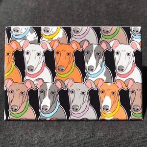 Rainbow Greyhound Pattern Magnet, Pop Art Dog Kitchen & Office Decor, Retro Cartoon Pet Portrait Gift, 2x3" High Quality Handmade Magnet
