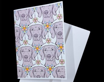 Retro Weimaraner Card, Psychedelic Dog Greeting Card, Blank Note Card, Pet Portrait Stationery Gift, Set or Single Card + Self Seal Envelope