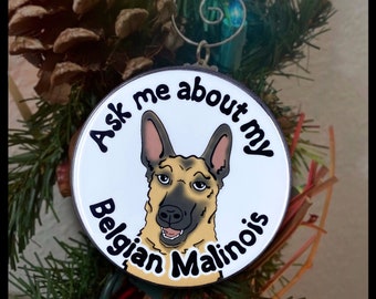 Belgian Malinois Dog Mini Ornament, Retro Dog Christmas Tree Decoration, Holiday Decor & Stocking Stuffer Gift, Handmade 2.25"