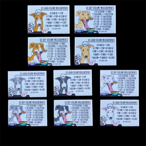 Greyhound Dog Measuring Chart Magnet Set, Baking & Cooking Conversion Table Magnets, Set of 2 (2x3&quot;) High Quality Handmade Magnets