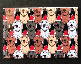 Labrador Retriever Magnet, Christmas Dog Decor, Holiday Cartoon Pet Portrait Gift, 2x3" Handmade Magnet - Yellow Chocolate Black
