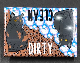 Black Cat Clean Dirty Dishwasher Reminder Magnet, Kitty Kitchen Cleaning Accessories & Home Decor, Black Cat Gifts and Collectibles