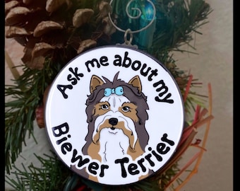 Biewer Terrier Dog Mini Ornament, Retro Dog Christmas Tree Decoration, Holiday Decor & Stocking Stuffer Gift, Handmade 2.25"
