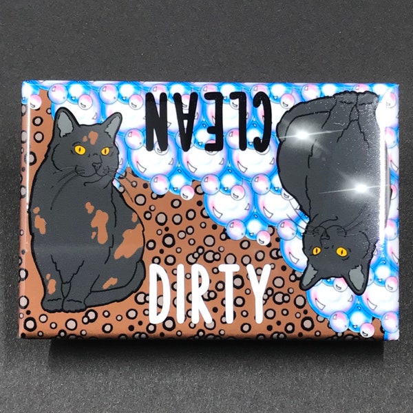 Black Cat Clean Dirty Dishwasher Reminder Magnet, Kitty Kitchen Cleaning Accessories & Home Decor, Black Cat Gifts and Collectibles