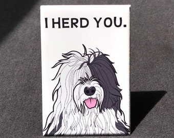 Old English Sheepdog Magnet - Funny Herding Dog Gifts & Kitchen Home Decor - 2x3" High Quality Handmade Fridge and Locker Magnet